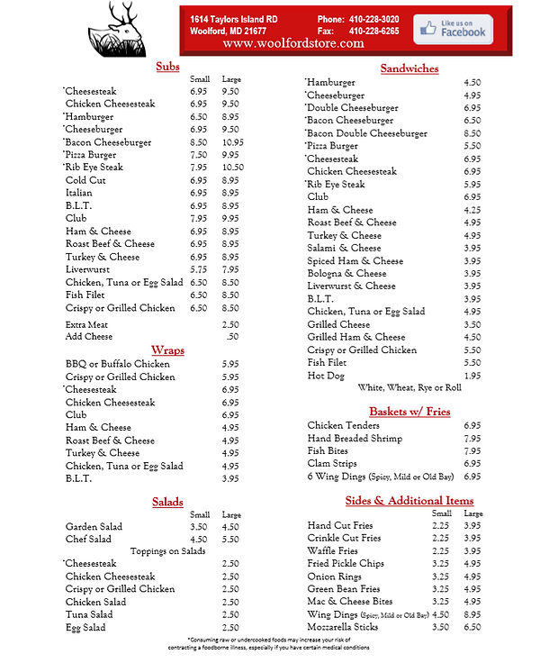 Woolford Store Hours & Menu